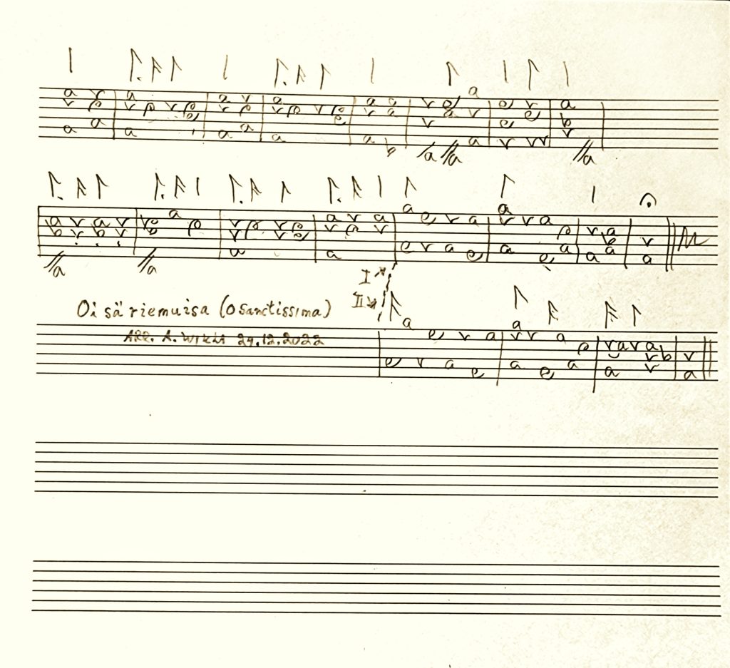 Oi sä riemuisa -kappaleen tabulatuuri